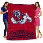 fresno state bulldogs brick grid red quilt blanket best selling