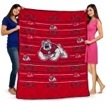 fresno state bulldogs handdrawn stripes red quilt blanket best selling