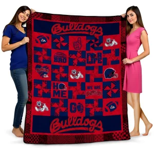 fresno state bulldogs helmet heart red quilt blanket best selling