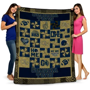 georgia tech yellow jackets helmet heart gold quilt blanket best selling