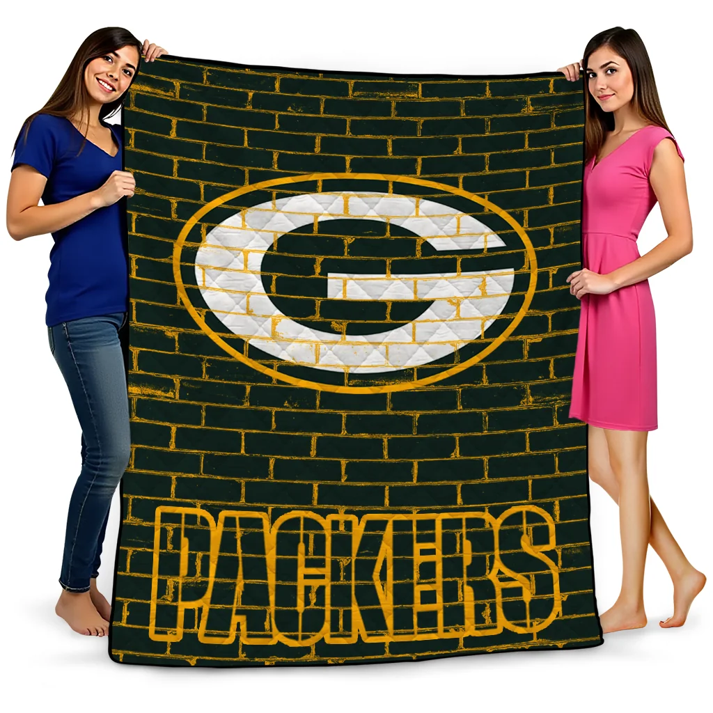 green bay packers brick grid green quilt blanket best selling