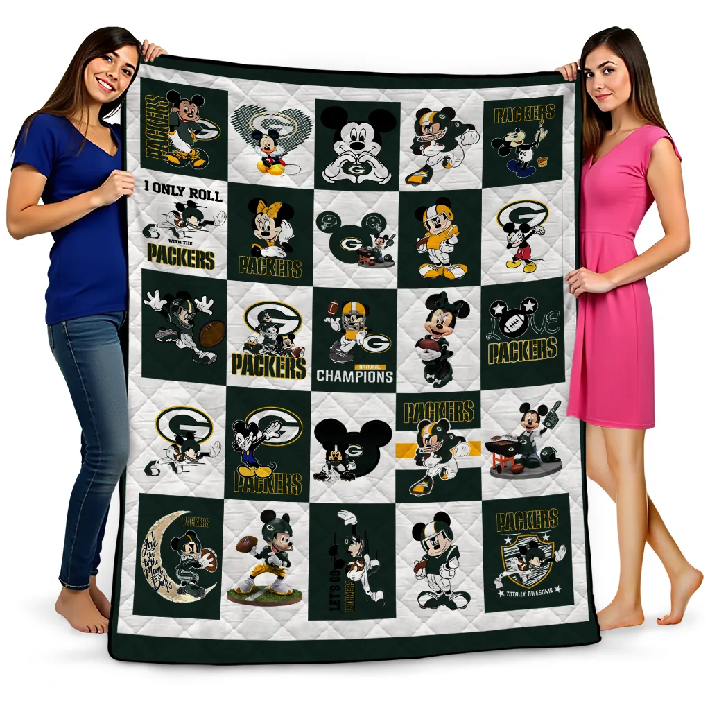 green bay packers mickey pattern green white quilt blanket best selling