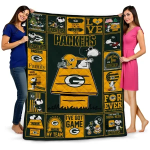 green bay packers snoopy love green quilt blanket best selling