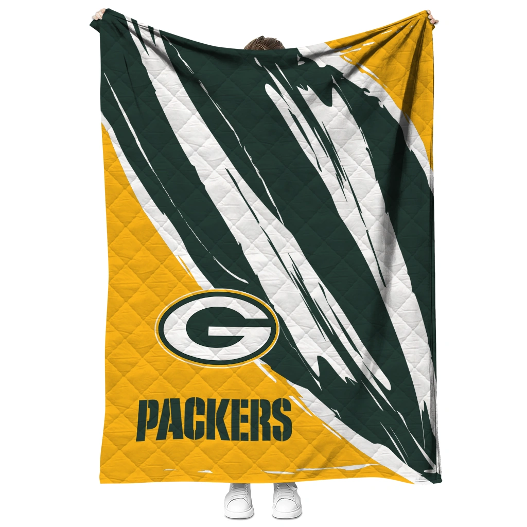 green bay packers stroke art green white quilt blanket fashion forward