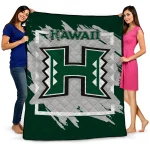 hawaii rainbow warriors block border green quilt blanket best selling