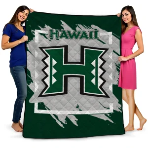 hawaii rainbow warriors block border green quilt blanket best selling