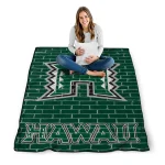 hawaii rainbow warriors brick grid green quilt blanket best selling