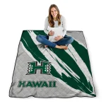 hawaii rainbow warriors stroke art green white quilt blanket best selling