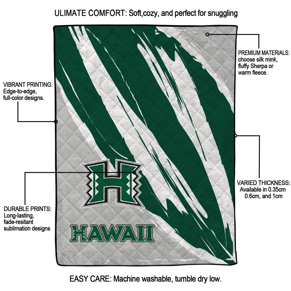 hawaii rainbow warriors stroke art green white quilt blanket latest model hawaii rainbow warriors stroke art green white quilt blanket latest model