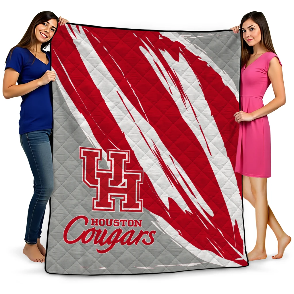 houston cougars stroke art red white quilt blanket best selling