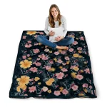 houston texans hibiscus foliage blue quilt blanket best selling