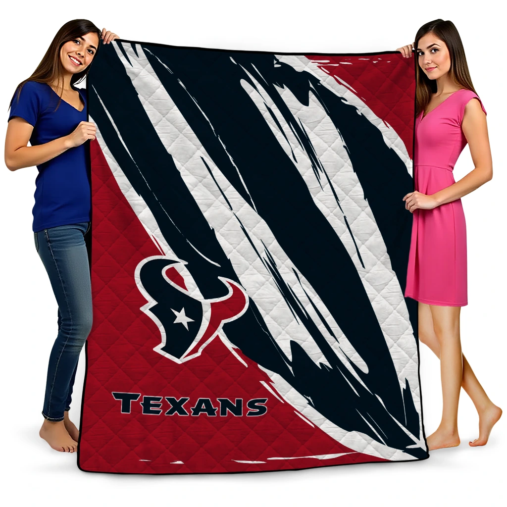houston texans stroke art blue white quilt blanket best selling