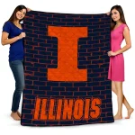 illinois fighting illini brick grid blue quilt blanket best selling