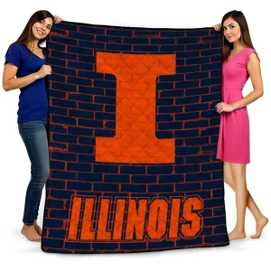 illinois fighting illini brick grid blue quilt blanket best selling