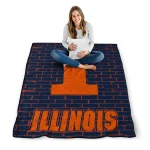 illinois fighting illini brick grid blue quilt blanket best selling