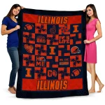 illinois fighting illini helmet heart blue quilt blanket best selling