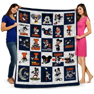 illinois fighting illini mickey mouse motif blue white quilt blanket best selling