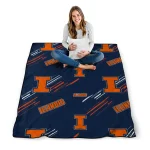 illinois fighting illini sketch lines blue quilt blanket best selling