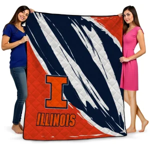 illinois fighting illini stroke art blue white quilt blanket best selling