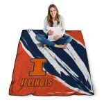 illinois fighting illini stroke art blue white quilt blanket best selling