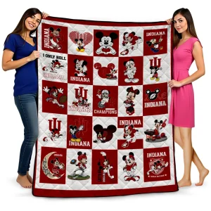 indiana hoosiers mickey mouse motif red white quilt blanket best selling