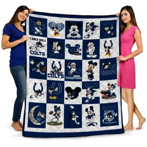 indianapolis colts mickey pattern blue white quilt blanket best selling