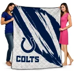 indianapolis colts stroke art blue white quilt blanket best selling