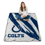 indianapolis colts stroke art blue white quilt blanket best selling