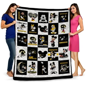iowa hawkeyes mickey mouse motif black white quilt blanket best selling