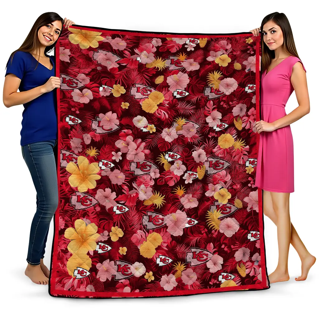 kansas city chiefs hibiscus foliage red quilt blanket best selling kansas city chiefs hibiscus foliage red quilt blanket best selling