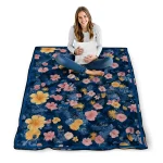 kansas city royals hibiscus foliage royal blue quilt blanket best selling