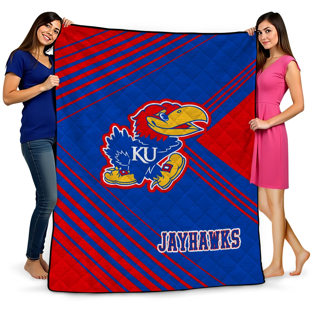 kansas jayhawks arrow layers blue quilt blanket best selling