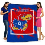 kansas jayhawks block border blue quilt blanket best selling