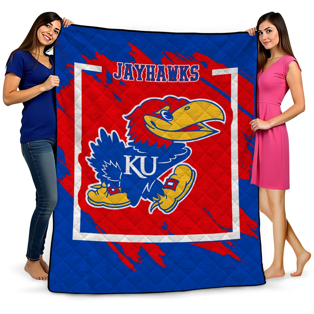 kansas jayhawks block border blue quilt blanket best selling