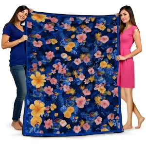 kansas jayhawks hibiscus foliage blue quilt blanket best selling