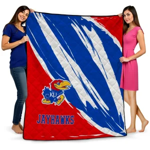 kansas jayhawks stroke art blue white quilt blanket best selling