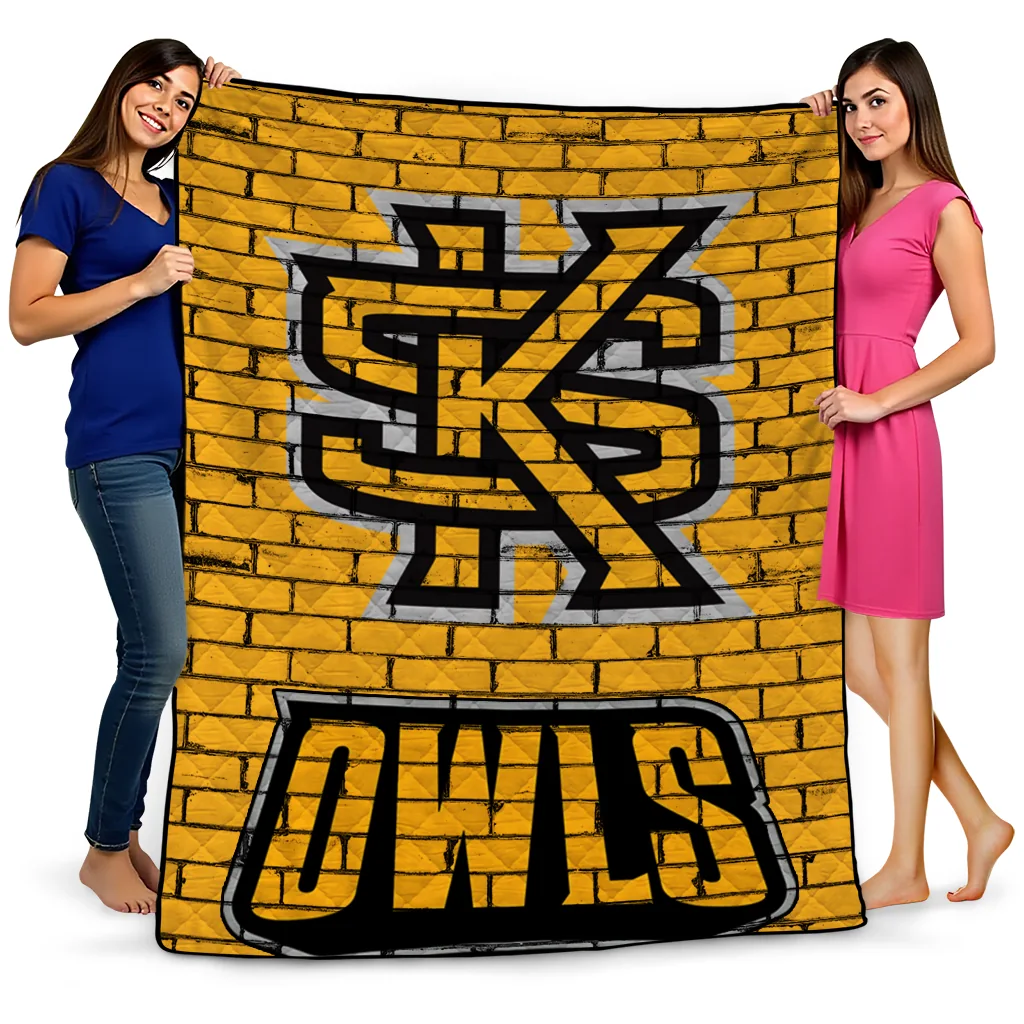 kennesaw state owls brick grid gold quilt blanket best selling
