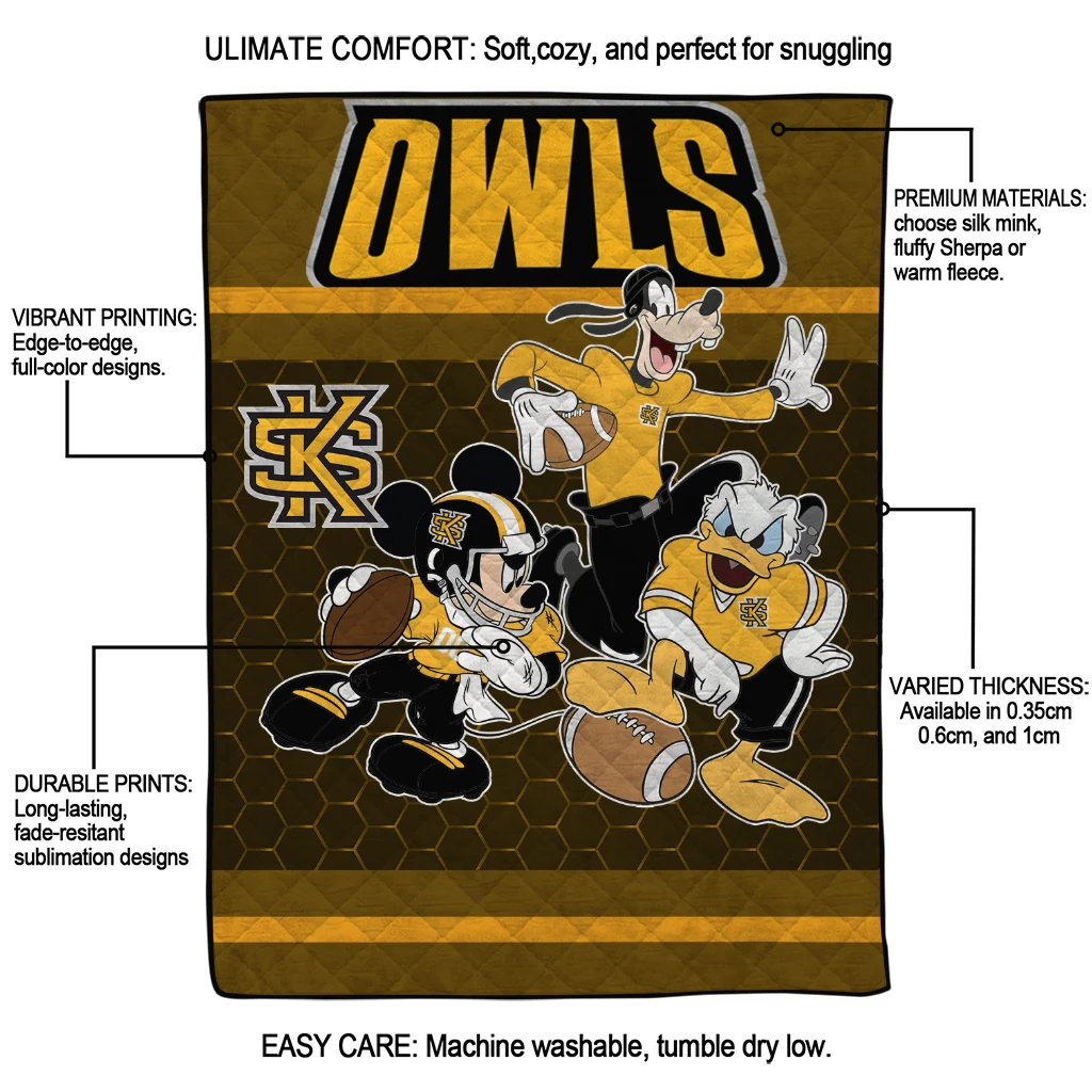 kennesaw state owls disney football gold quilt blanket latest model kennesaw state owls disney football gold quilt blanket latest model