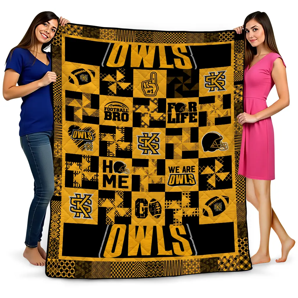 kennesaw state owls helmet heart gold quilt blanket best selling kennesaw state owls helmet heart gold quilt blanket best selling