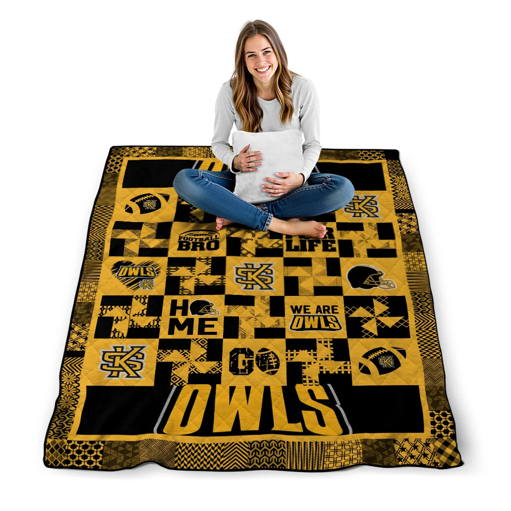 kennesaw state owls helmet heart gold quilt blanket high quality kennesaw state owls helmet heart gold quilt blanket high quality