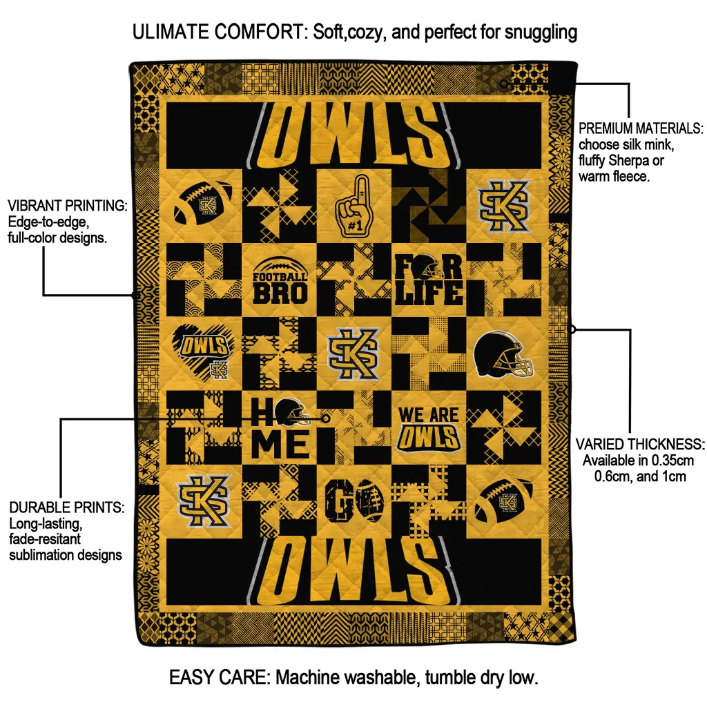 kennesaw state owls helmet heart gold quilt blanket latest model kennesaw state owls helmet heart gold quilt blanket latest model