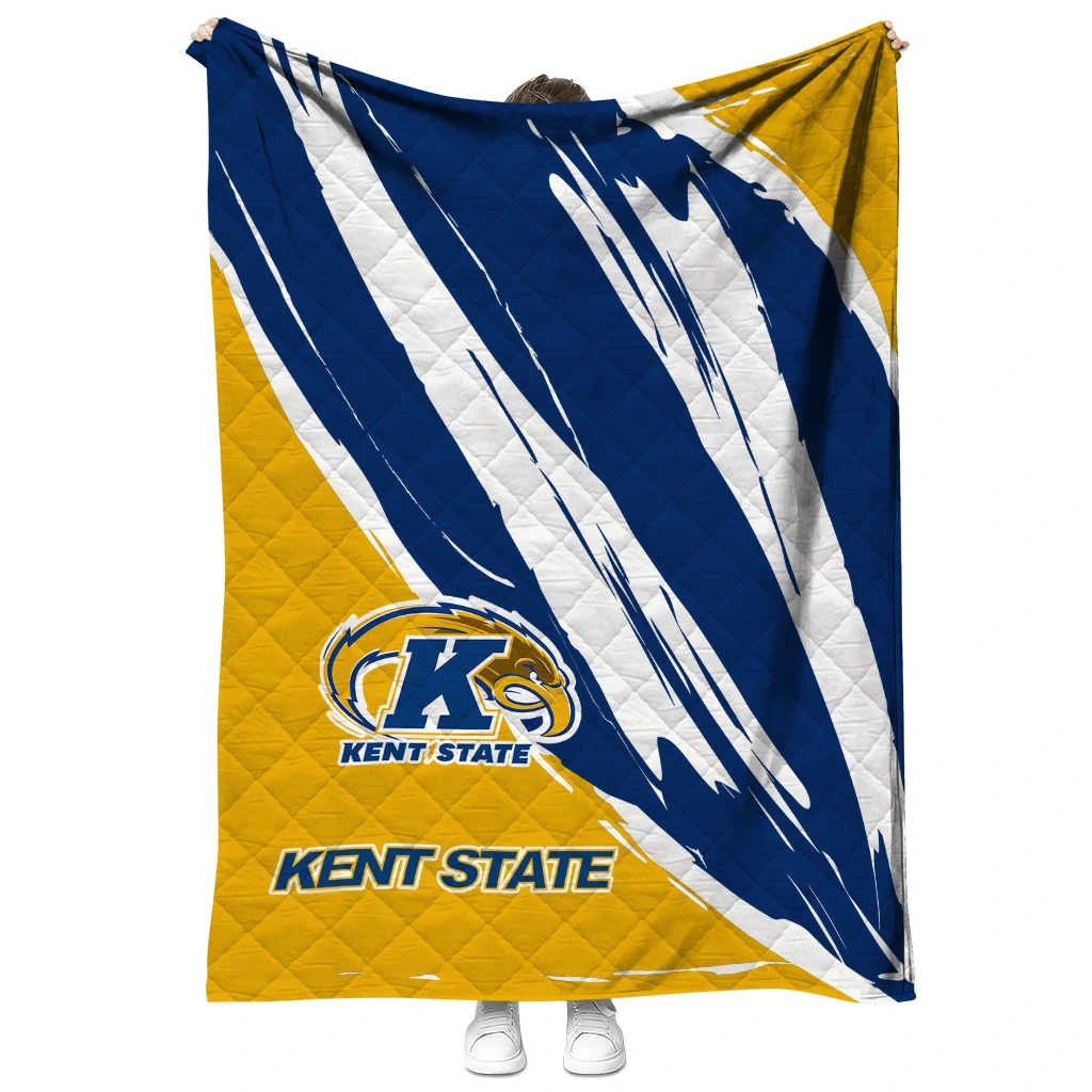 kent state golden flashes stroke art navy blue white quilt blanket fashion forward