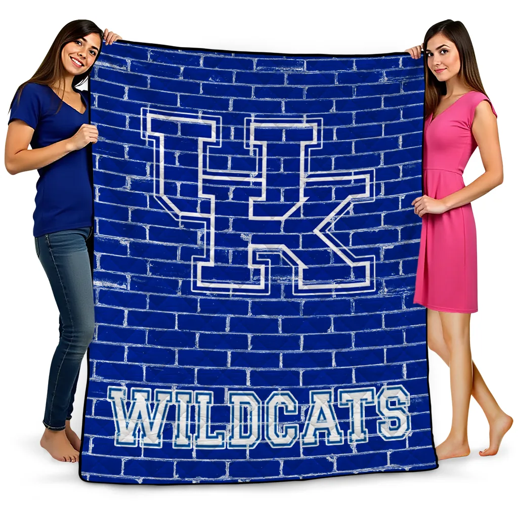 kentucky wildcats brick grid blue quilt blanket best selling