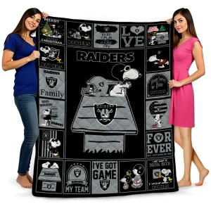 las vegas raiders snoopy love black quilt blanket best selling