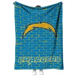 los angeles chargers brick grid blue quilt blanket best selling