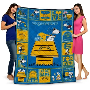 los angeles chargers snoopy love blue quilt blanket best selling