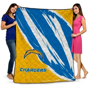 los angeles chargers stroke art blue white quilt blanket best selling