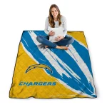 los angeles chargers stroke art blue white quilt blanket best selling