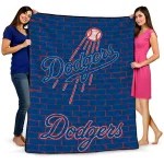 los angeles dodgers brick grid blue quilt blanket best selling