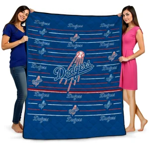 los angeles dodgers handdrawn stripes blue quilt blanket best selling